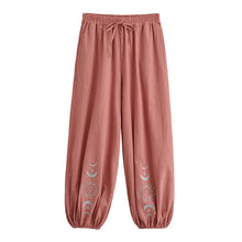 Load image into Gallery viewer, Sun Moon Embroidery Linen Cotton Bloomers Baggy Pants Yoga Trousers
