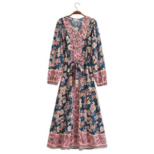 Load image into Gallery viewer, Floral Print ,Breasted Bohemian Maxi Dress, Boho Dress Robe
