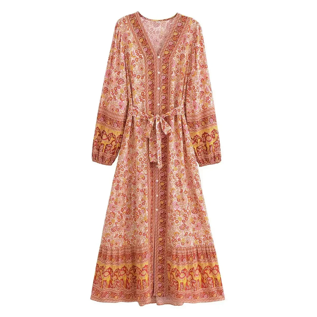 Elegant Floral Print ,Bohemian Maxi Dress ,Holiday Boho Dress