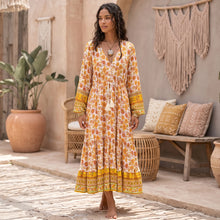Load image into Gallery viewer, Boho Floral Print Maxi Dress Tiered Ruffle Beach Bohemian Dress
