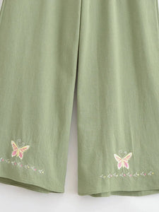 Floral Butterfly Embroidery ,Bohemian Wide Leg Pants ,Boho Trousers