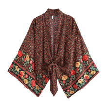Load image into Gallery viewer, Bohemian Kimono, Boho Bikini Cover-ups,Red Floral
