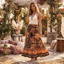 Load image into Gallery viewer, Black Floral Print，Bohemian Skirt，Boho Maxi Skirt
