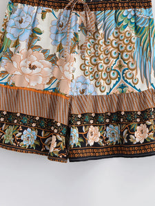 Peacock Floral ,Bohemian Short with Pockets ,Boho Shorts