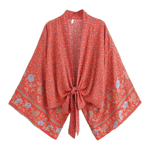 Bohemian Kimono, Boho Bikini Cover-ups,Red Floral