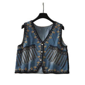 Denim Embroidery ,Suspender Vest ,Sequin Vest Waistcoat