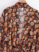 Load image into Gallery viewer, Bohemian Kimono, Boho Bikini Cover-ups,Black Floral Print
