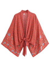 Load image into Gallery viewer, Bohemian Kimono, Boho Bikini Cover-ups,Red Floral
