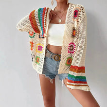 Load image into Gallery viewer, Retro Crochet Rainbow ,Long-sleeved Cardigan ,Handmade Crochet Knitted Cover-ups
