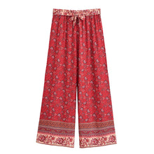 Load image into Gallery viewer, Red Floral , Wide Leg Pants,Loose Vacation Boho Pants
