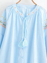 Load image into Gallery viewer, Floral Embroidery, Linen Cotton  Shirts ,Boho Blusas
