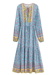Blue Floral Print ,Bohemian Maxi Dress,Boho Dress