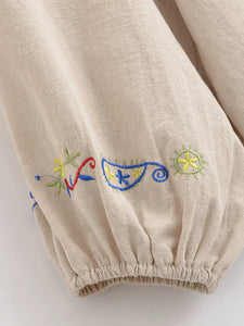 Floral Embroidery, Linen Cotton Blouse, Boho Shirts