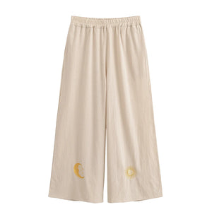 Sun and Moon Embroidery ,Bohemian Pants ,Boho Trousers