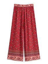 Load image into Gallery viewer, Red Floral , Wide Leg Pants,Loose Vacation Boho Pants
