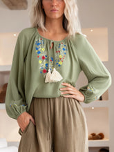 Load image into Gallery viewer, Floral Embroidery, Linen Cotton Blouse, Boho Shirts
