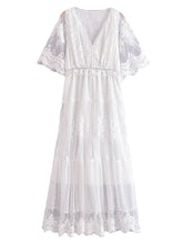 Load image into Gallery viewer, White Lace Embroidery,Bohemian Maxi Dress,Wedding Dress
