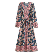 Load image into Gallery viewer, Floral Print ,Breasted Bohemian Maxi Dress, Boho Dress Robe
