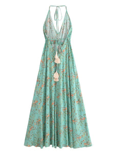 Floral Print ,Backless Sexy Beach Bohemian Dress,, High-Low Boho Dress
