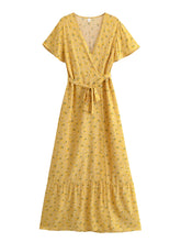 Load image into Gallery viewer, Yellow Sun Flower ,Bohemian Maxi Dress , Boho Wrap Dress
