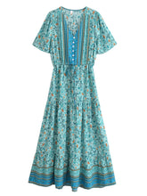 Load image into Gallery viewer, Green Floral Print ,Bohemian Maxi Dresses,Boho Dress
