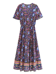 Green Floral Print ,Bohemian Maxi Dress,Boho Dress