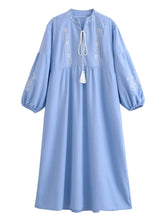Load image into Gallery viewer, Retro Floral Emberoidery ,Lantern Sleeve Maxi Dress, Boho Dress
