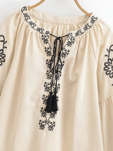 Floral Embroidery, Linen Cotton  Shirts ,Boho Shirt