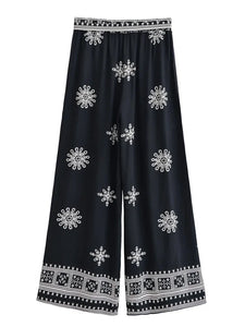 Purple Floral , Wide Leg Pants with Pockets ,Vacation Boho Pant