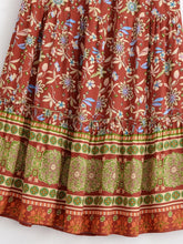 Load image into Gallery viewer, Terracotta Floral Tiered Bohemian Maxi Skirt - Summer Beach Skirt
