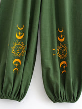 Load image into Gallery viewer, Sun Moon Embroidery ,Linen Cotton Baggy Pants ,Loose Yoga Trousers
