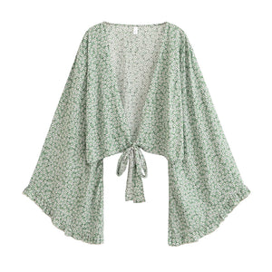 Wild Floral Print ,Short Kimono ,Bikini Cover-ups