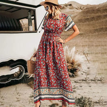 Load image into Gallery viewer, Wild Floral Print ,Short Sleeve Maxi Dress ,Rayon Boho Dress
