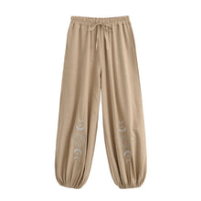 Load image into Gallery viewer, Sun Moon Embroidery ,Linen Cotton Baggy Pants ,Loose Yoga Trousers
