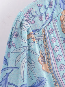 Blue Floral Print,Bohemian Maxi Dress, Boho Dress