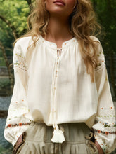 Load image into Gallery viewer, Floral Embroidery, Linen Cotton  Shirts ,Boho Blusas
