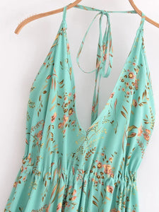 Floral Print ,Backless Sexy Beach Bohemian Dress,, High-Low Boho Dress