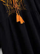 Load image into Gallery viewer, Retro Linen Cotton,Wheat Emberoidery, Lantern Sleeve Boho Maxi Dress
