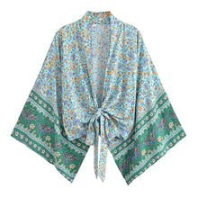 Load image into Gallery viewer, Bohemian Kimono, Boho Bikini Cover-ups,Green Floral Print
