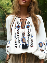 Load image into Gallery viewer, Floral Embroidery, Linen Cotton Shirts ,Boho Blusas
