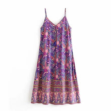 Load image into Gallery viewer, Purple Floral Print,Bohemian Strap Dress,Boho Midi Dress
