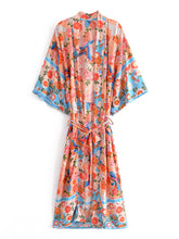 Load image into Gallery viewer, Birds Floral Print Kimono,Boho Kimono,Bikini Cover-ups
