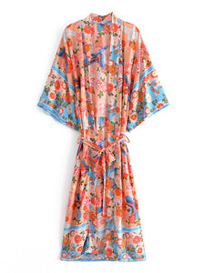 Birds Floral Print Kimono,Boho Kimono,Bikini Cover-ups