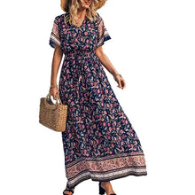 Load image into Gallery viewer, Wild Floral Print ,Short Sleeve Maxi Dress ,Rayon Boho Dress
