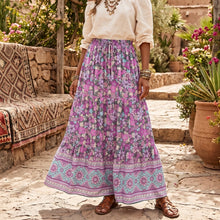 Load image into Gallery viewer, Green Floral Print ,Beach Bohemian Skirt,Boho Skirts
