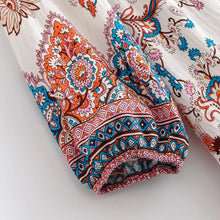 Load image into Gallery viewer, Vintage Floral Printed Women Tie Neck Lantern Sleeve Beach Holiday Maxi Dress
