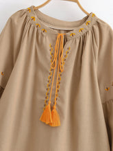 Load image into Gallery viewer, Lantern Sleeve , Floral Embroidered Linen Cotton Blouse,Loose Boho Shirt
