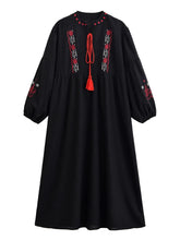Load image into Gallery viewer, Retro Floral Emberoidery ,Lantern Sleeve Maxi Dress, Boho Dress
