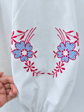 Load image into Gallery viewer, Retro Floral Embroidered ,Linen Cotton Blouse ,Lace-up Tassel Boho Shirts
