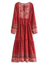 Load image into Gallery viewer, Elegant Lace-up Tassel Wild Floral Print Beach Bohemian Maxi Dress

